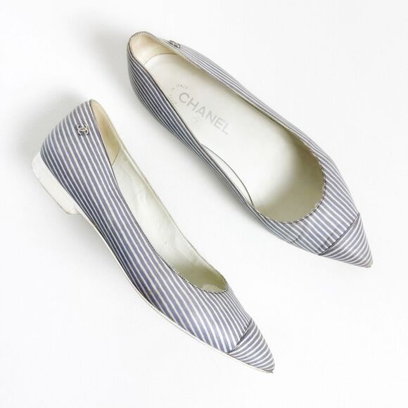 CHANEL Striped Flats in Blue and White - Picture 1 of 13